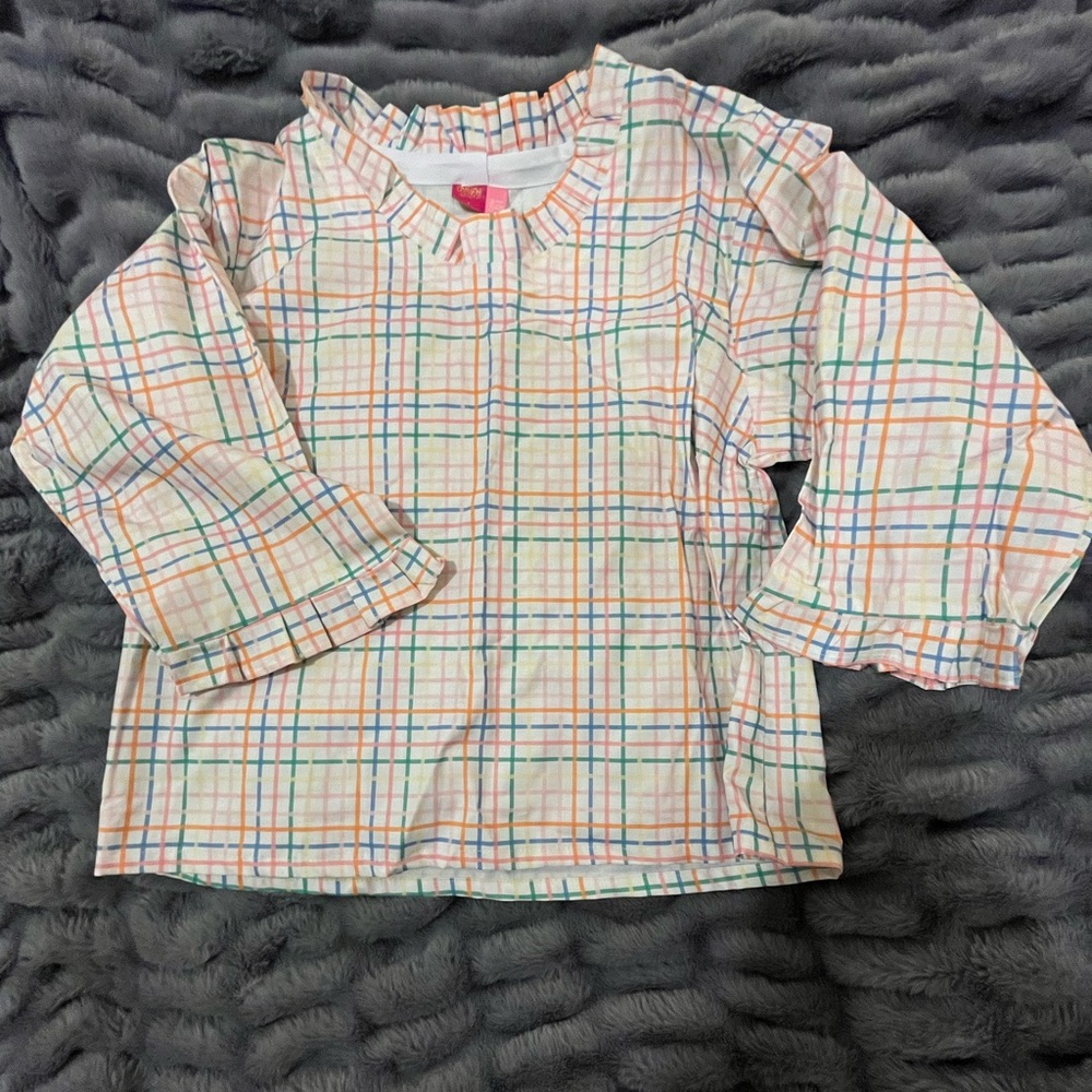 The Tiny Tassel Plaid Ruffle Sleeve Blouse